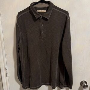 Tommy Bahama Men’s Large Coasta Vera Long-Sleeve Polo Colar Coal 1/4 Button Soft